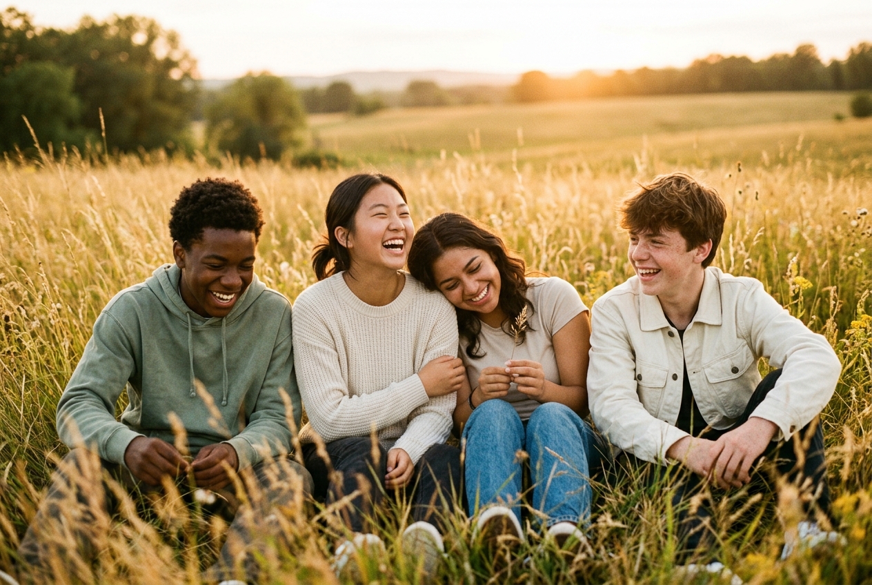 Grupo de adolescentes rindo juntos